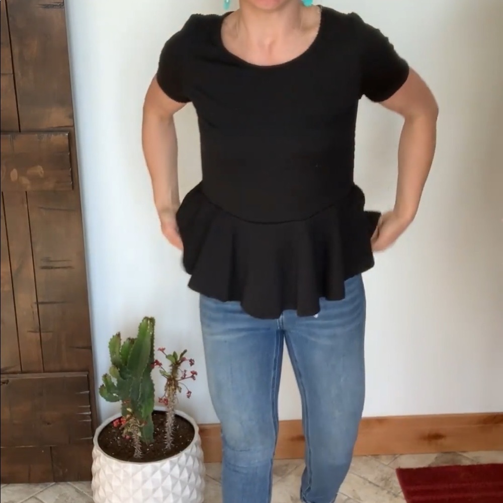 Filly Flair White Birch Black Peplum Blouse Size Medium